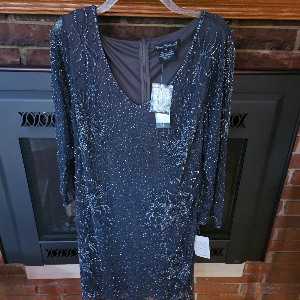 Sparkle beaded formal knee length dress. Pissaro Nights